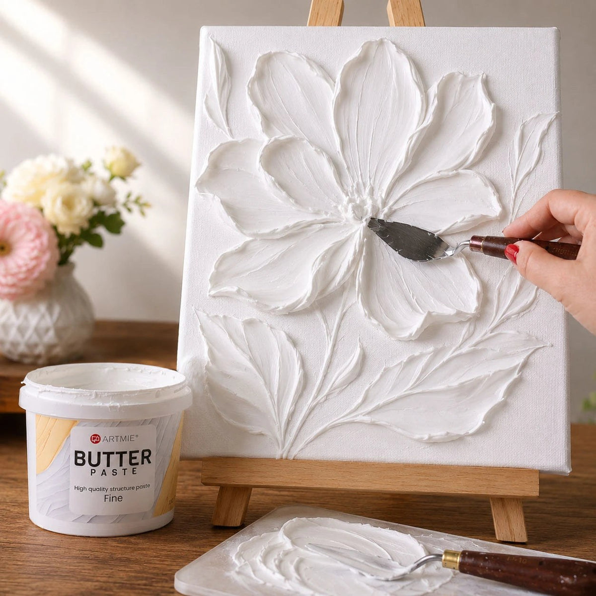 Cvjetna 3D reljefna slika napravljena teksturnom pastom ARTMIE Butter Fine
