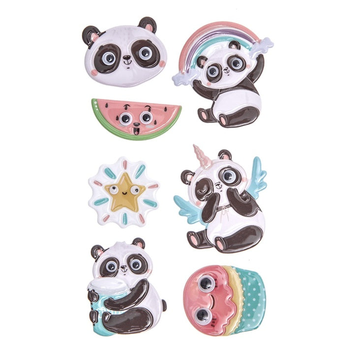 Pakovanje od 7 komada 3D puffy naljepnica sa motivima slatkih panda za kreativno ukrašavanje i hobi projekte.