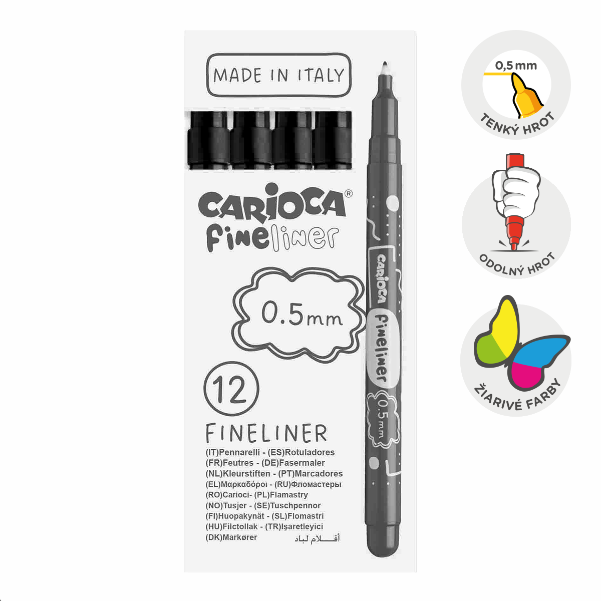 Tanki flomasteri Carioca Fineliner 0,5 mm – 12 kom – crni