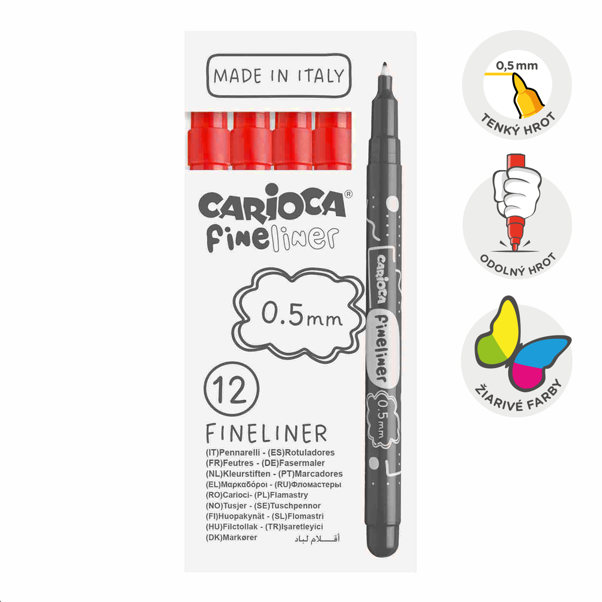 Tanki flomasteri Carioca Fineliner 0,5 mm – 12 kom – crveni
