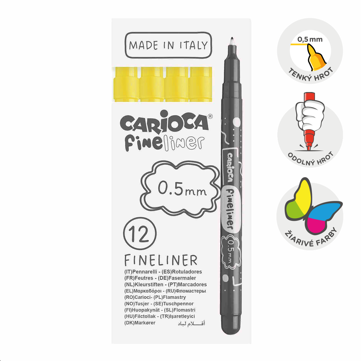 Tanki flomasteri Carioca Fineliner 0,5 mm – 12 kom – žuti