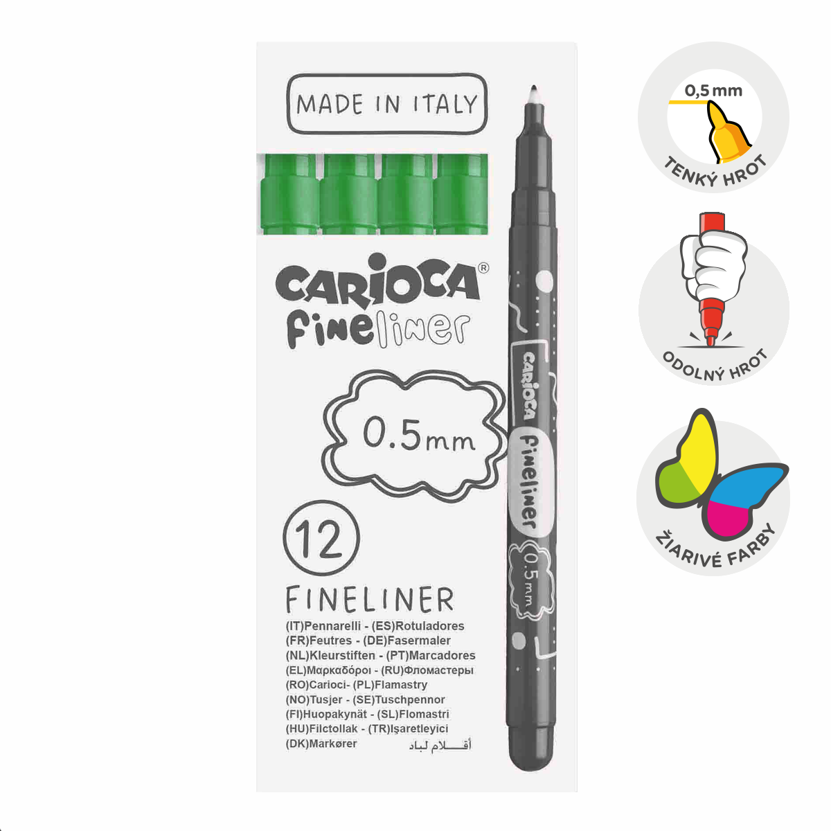 Tanki flomasteri Carioca Fineliner 0,5 mm – 12 kom – zeleni