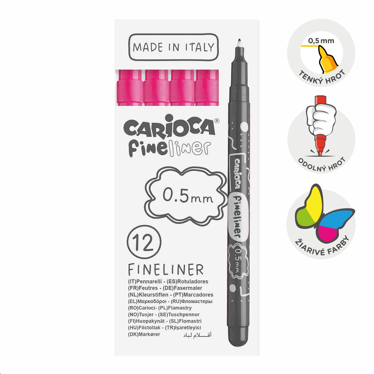 Tanki flomasteri Carioca Fineliner 0,5 mm – 12 kom – ružičasti