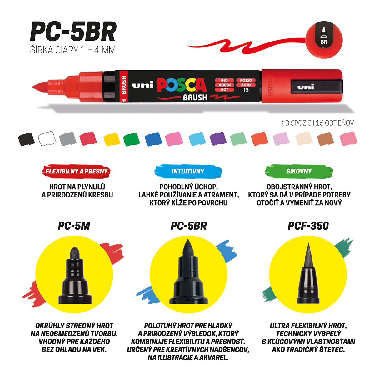 Posca marker PC-5BR, 1 - 4 mm, žuta