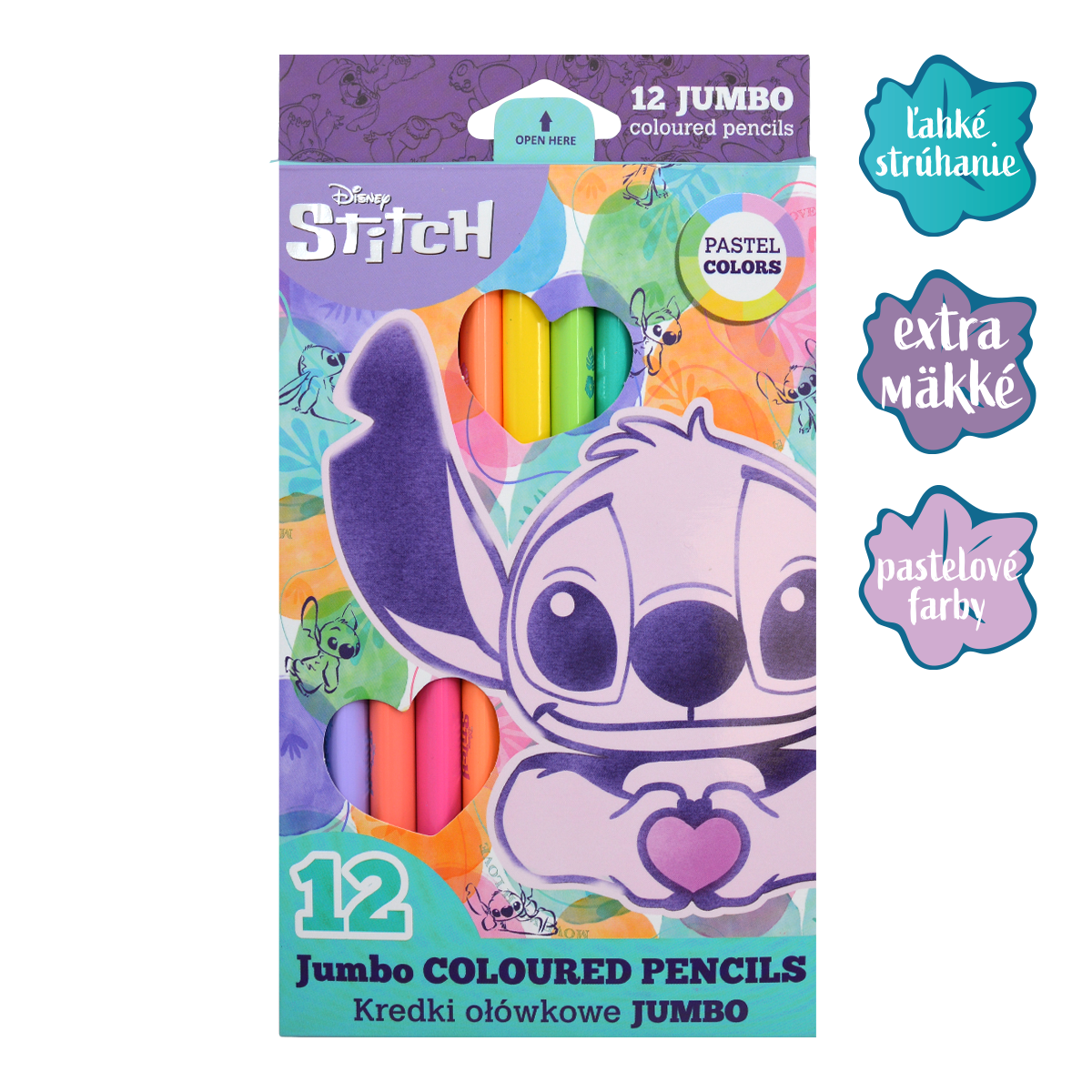 Trouglaste drvene bojice Colorino JUMBO Stitch Pastel, 12 pastelnih boja