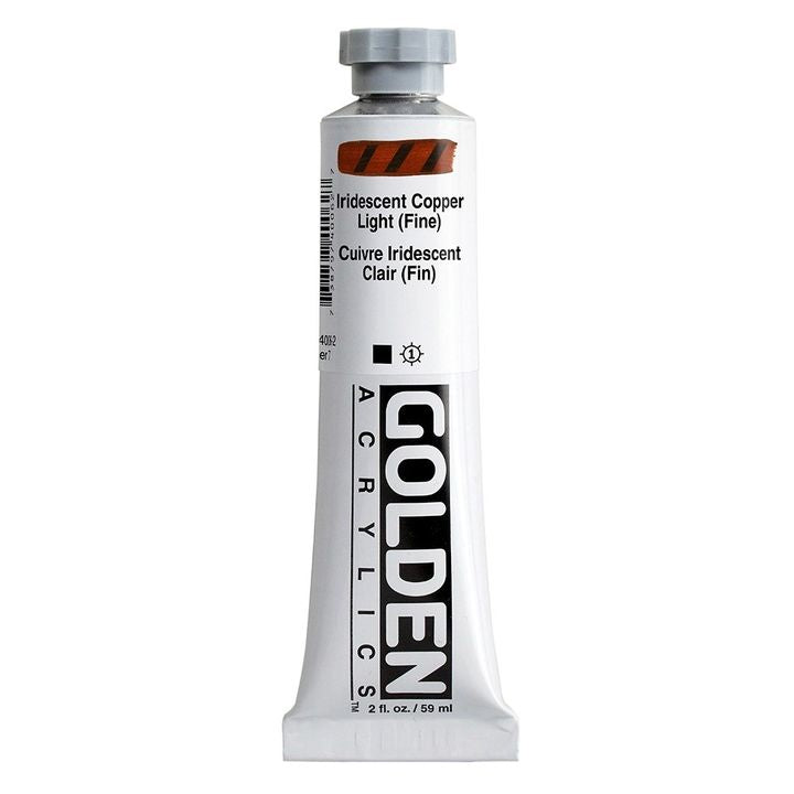 Detaljan prikaz tube GOLDEN Heavy Body Iridescent akrilne boje od 148 ml, vrhunski kvalitet za umjetnike.