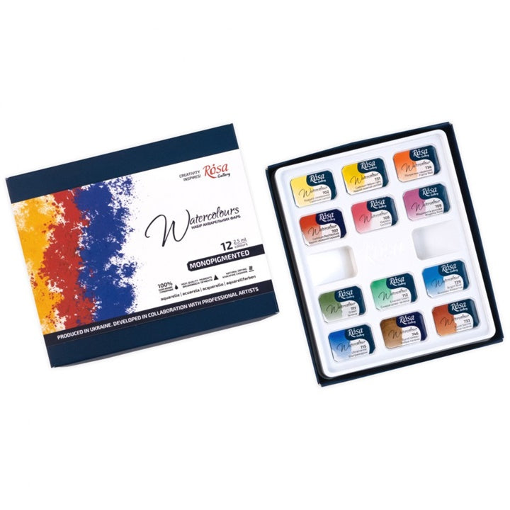 ROSA Gallery set od 12 akvarel boja u tubama od 2.5 ml, profesionalni umjetnički pribor.