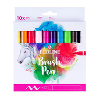 Pakovanje od 10 Ecoline Brush Pen flomastera u jarkim bojama za akvarel slikanje.