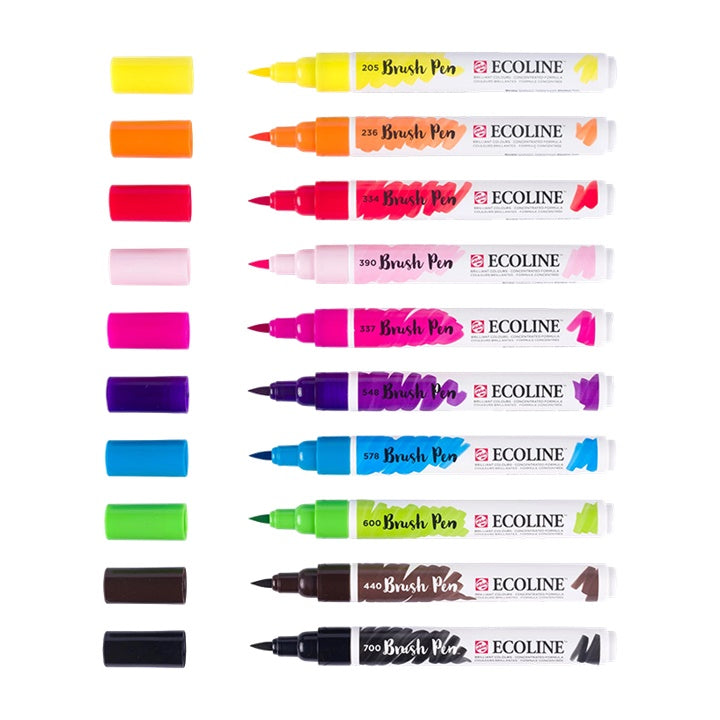 Ecoline Brush Pen set od 10 flomastera sa fleksibilnim vrhom za kaligrafiju i ilustracije.