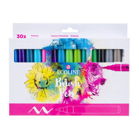 Set od 30 Ecoline Brush Pen akvarel flomastera u osnovnim nijansama, prikazan u originalnom pakovanju.