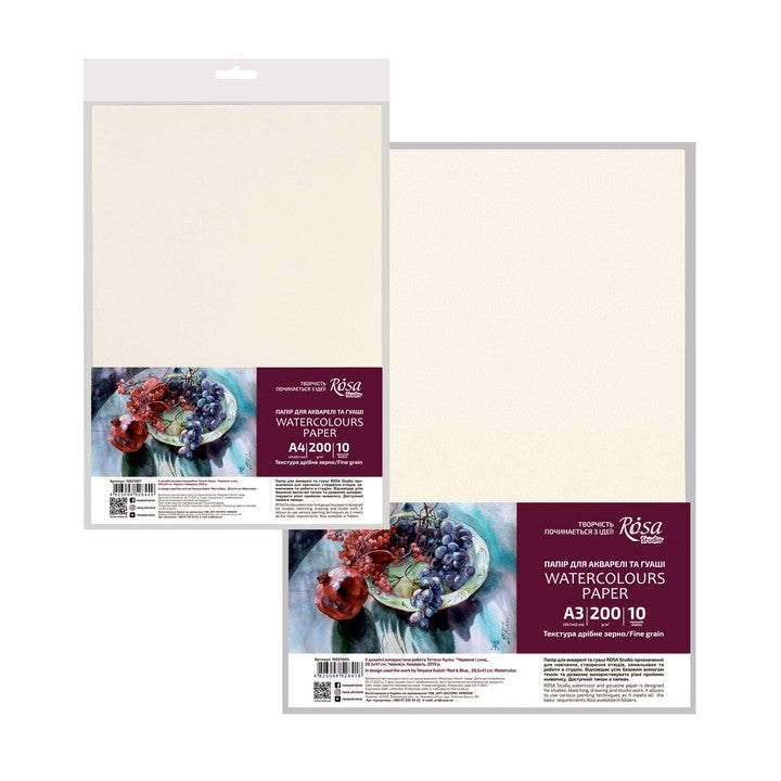 Akvarel papir A3 (29,7х42cm), 10 listova, sitnozrni, 200g/m2, ROSA STUDIO — slika 2