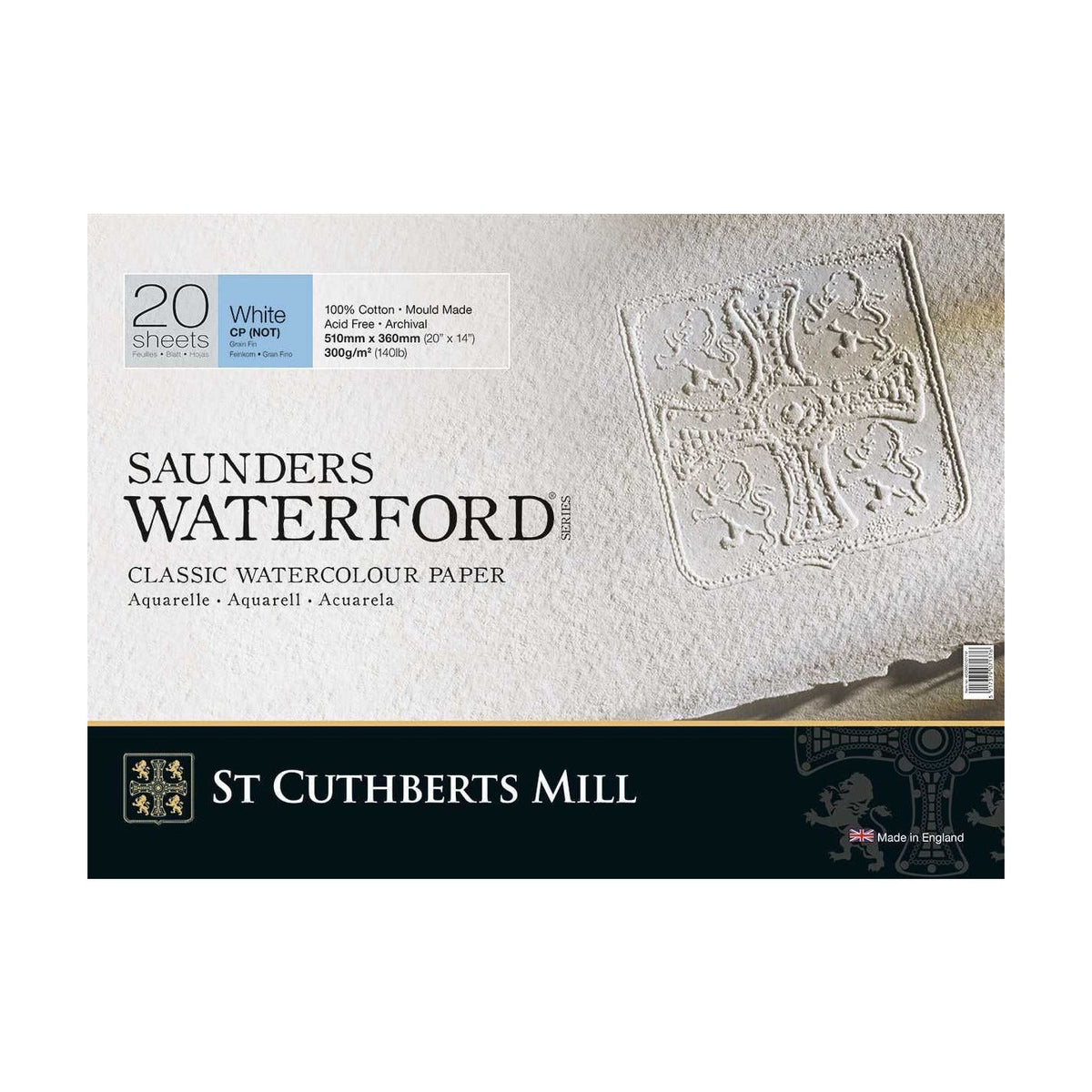Akvarelni blok CANSON St Cuthberts Saunders Waterford CP bijeli 300 g/m² 20 listova – 26 – 51 cm