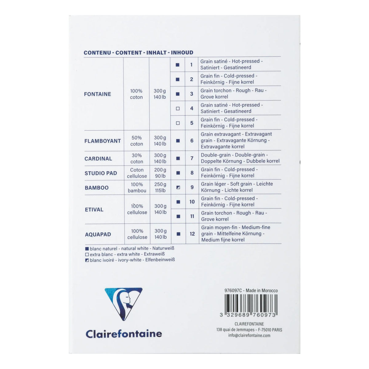 Akvarelni blok CLAIREFONTAINE Aqua Essentials 200 do 300 g/m² 10 – 24 cm - 12 listova