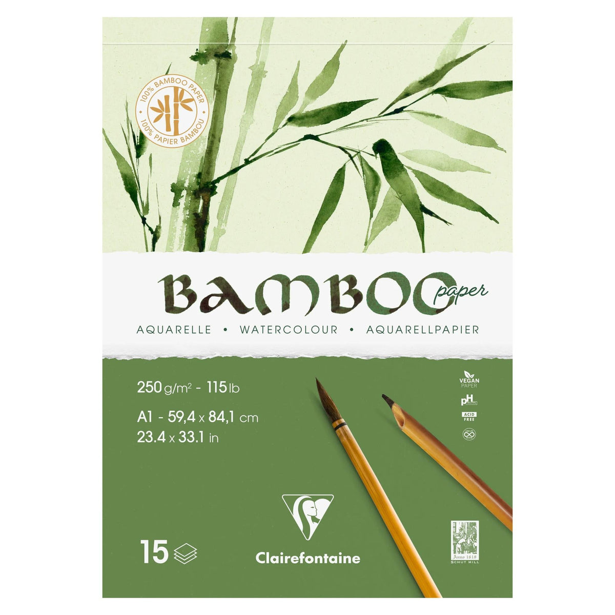 Bambusni akvarelni blok CLAIREFONTAINE CP 250 g/m² A1 - 15 listova