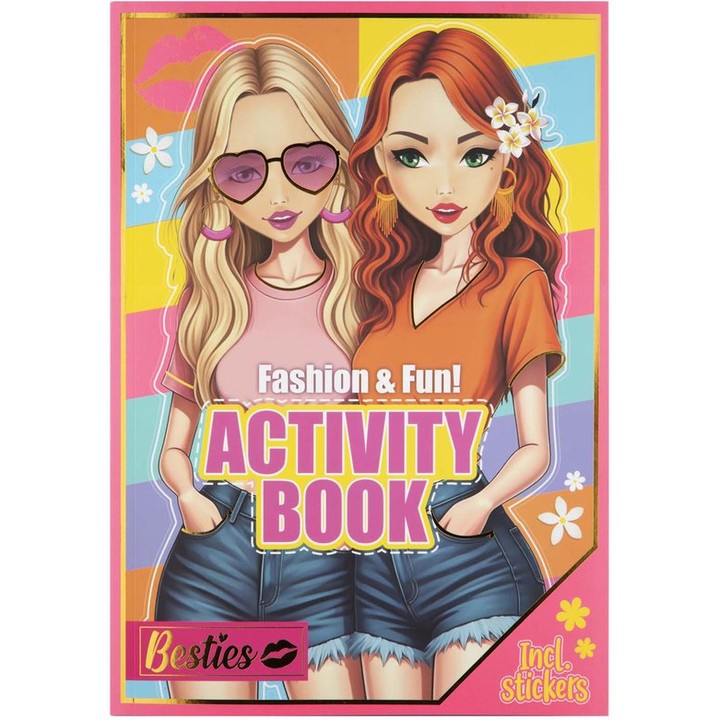 BESTIES Knjiga aktivnosti A4 - Moda i naljepnice sa modnim ilustracijama za bojenje i ukrašavanje naljepnicama.