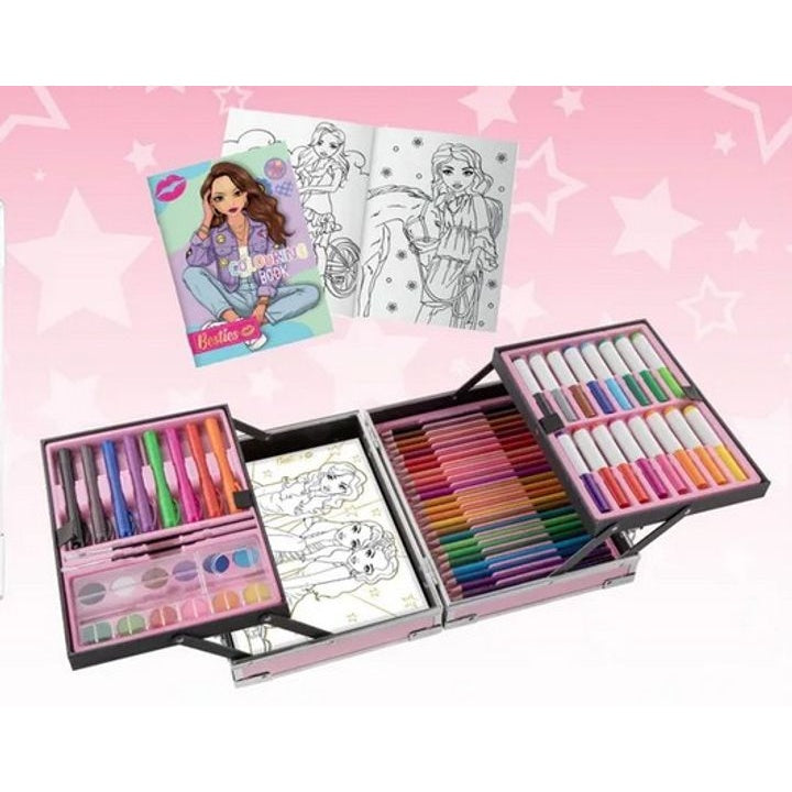 Otvoren BESTIES kofer sa bojama, kistovima i platnom za kreativno izražavanje