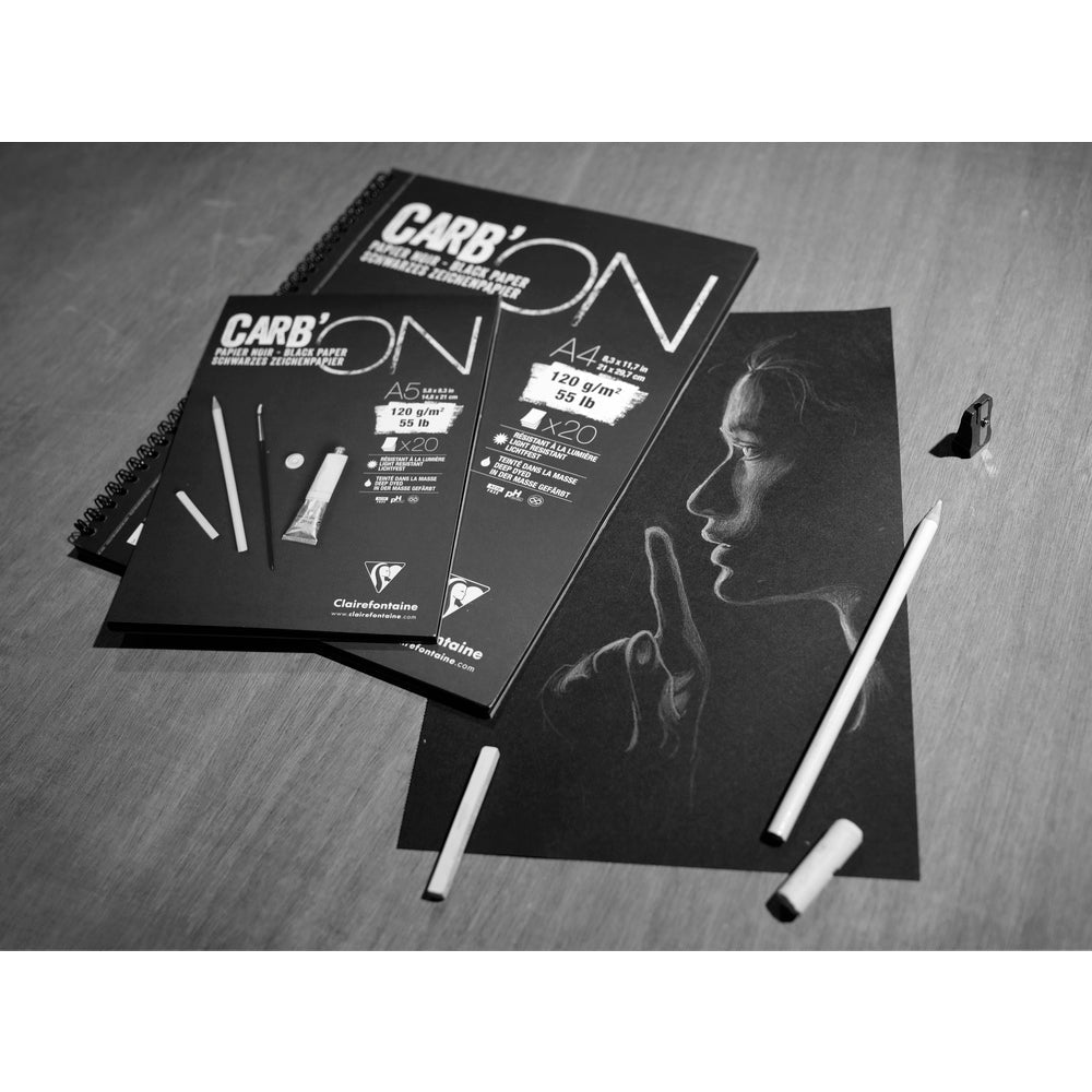 Blok za crtanje sa crnim papirom CLAIREFONTAINE Carb'On 120 g/m² – 20 listova