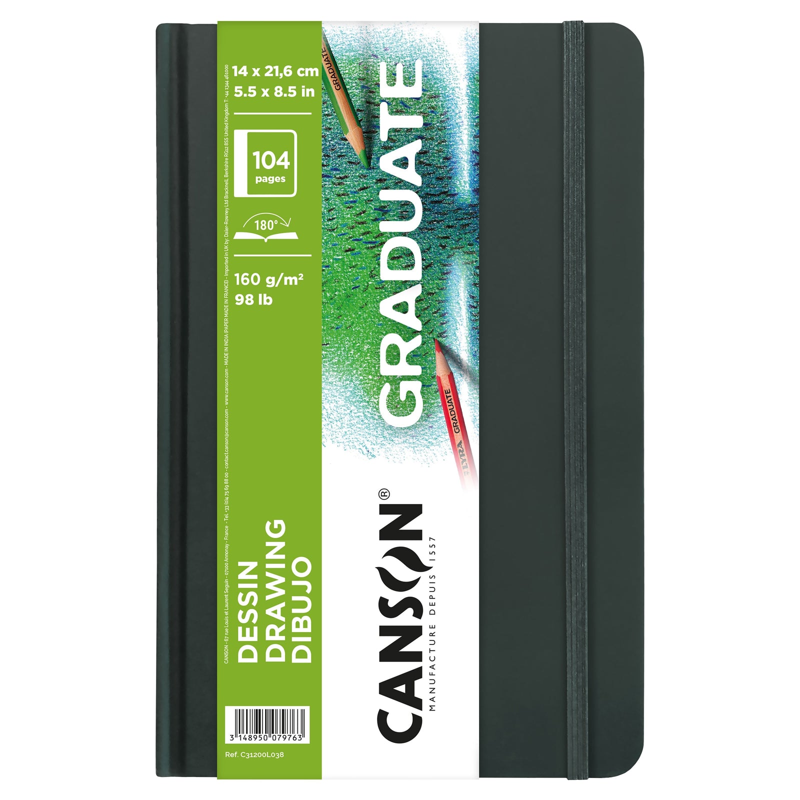 Blok za skiciranje Canson Graduate Art Book Drawing 160 g/m², 104 lista, 14 x 21,6 cm, tvrdi povez
