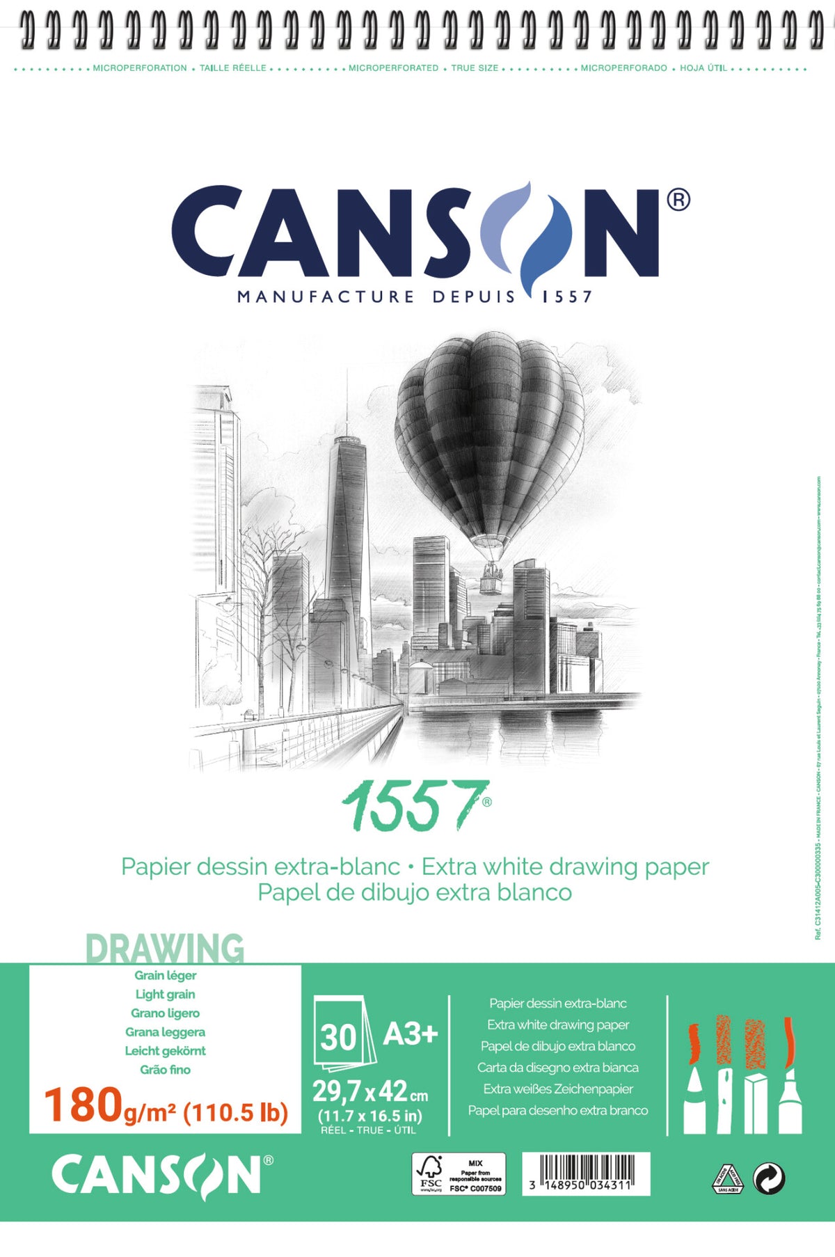 CANSON 1557 blok za skiciranje 180 g/m² A3 30 listova sitnozrnasti