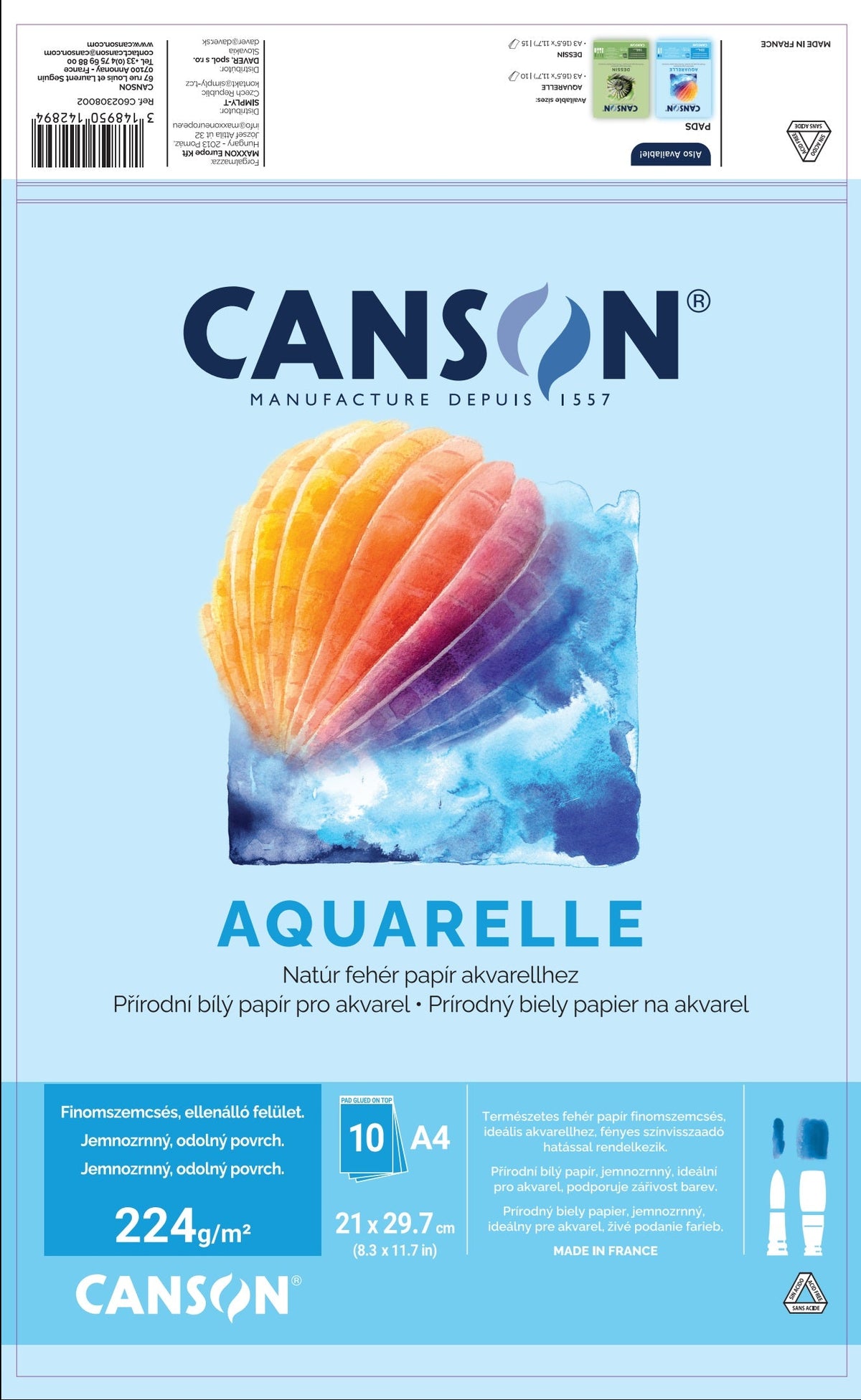 Canson akvarelni blok CP 224 g/m² 10 listova A4 lijepljen