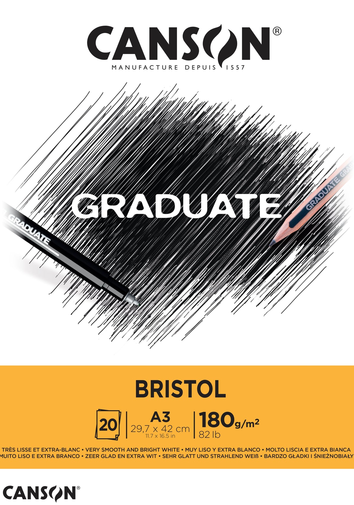 CANSON Graduate Bristol blok za crtanje 180 g/m² - 20 listova, A3, lijepljen
