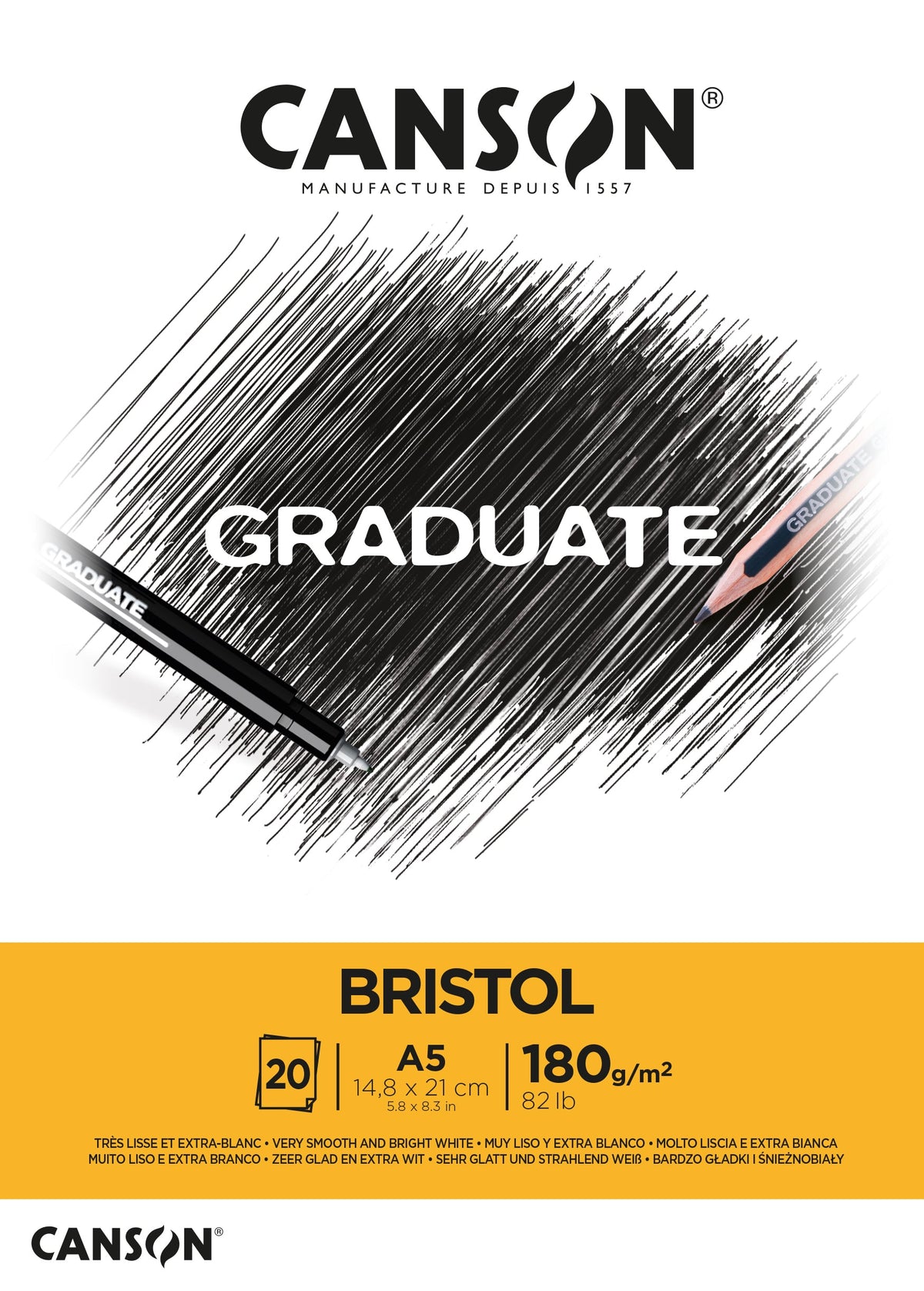 Canson Graduate Bristol blok za crtanje 180 g/m² - 20 listova, A5 lijepljen