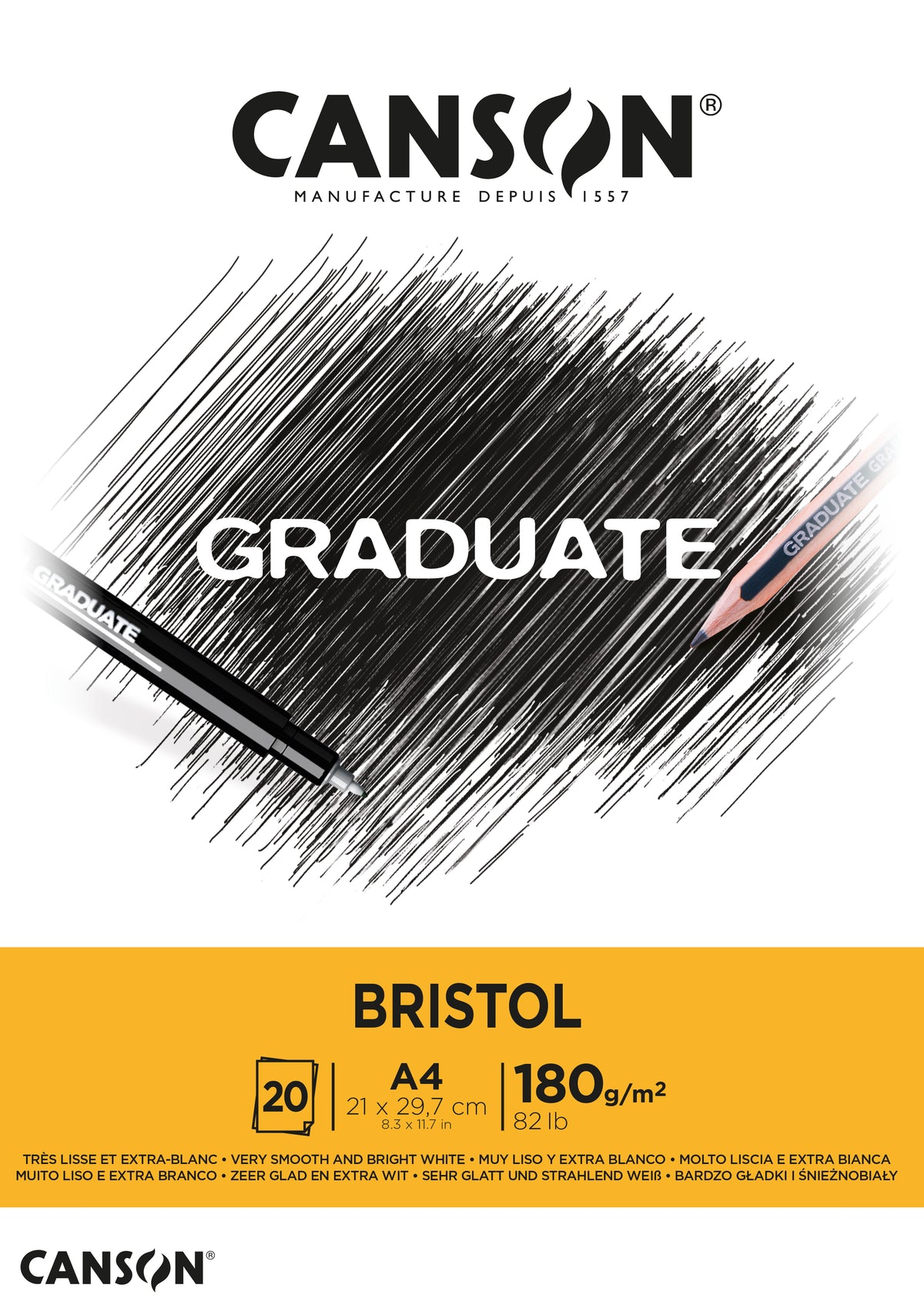 Blok za crtanje CANSON Graduate Bristol 180 g/m² A4 - 20 listova, lijepljen