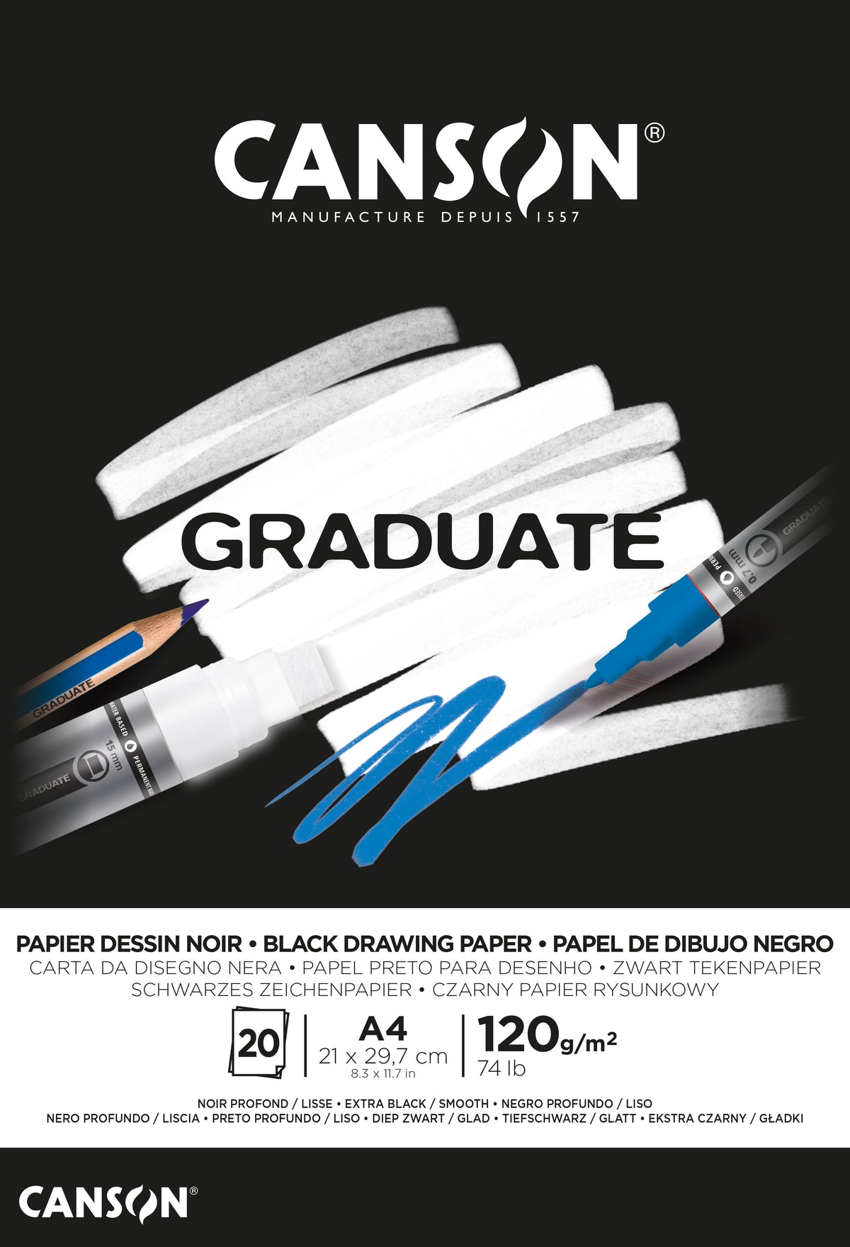 Canson Graduate crni blok za skiciranje 120 g/m² A4 lijepljen - 20 listova