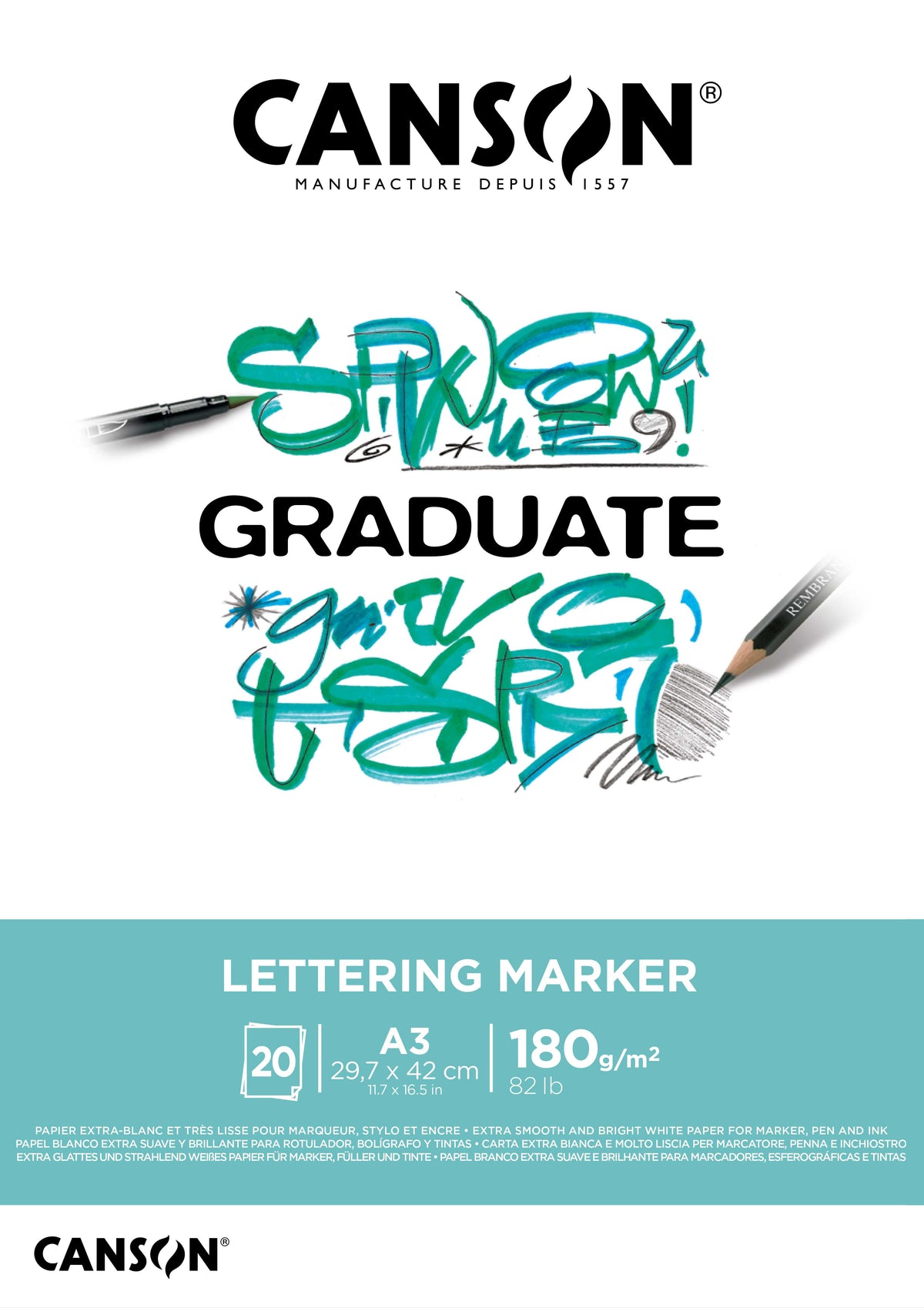 Canson Graduate Lettering Marker blok 180 g/m² - 20 listova, A3 lijepljen