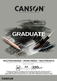 CANSON Graduate Mix Media sivi blok 220 g A3, 30 listova, lijepljen