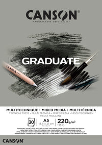 CANSON Graduate Mix Media sivi blok 220 g A5 - 30 listova lijepljen