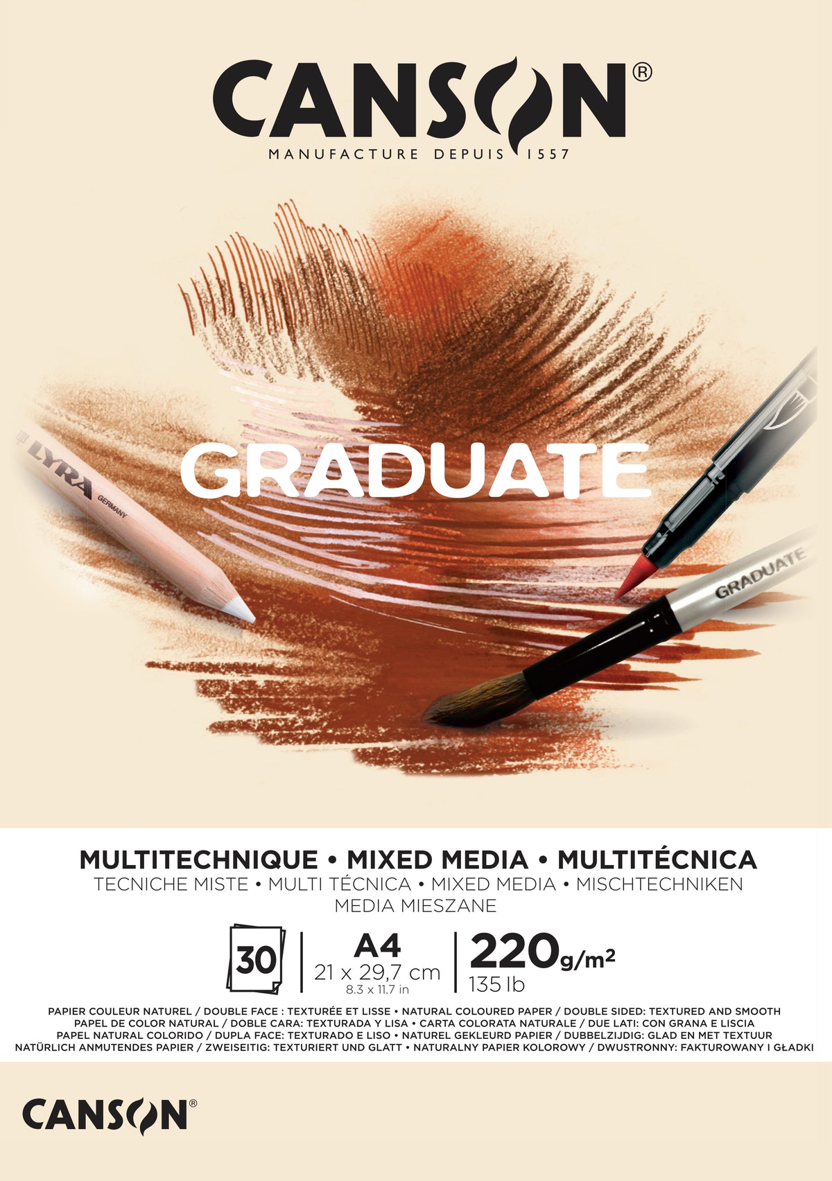 Canson Graduate Mix Media blok Natural 220 g 30 listova A4 lijepljeni