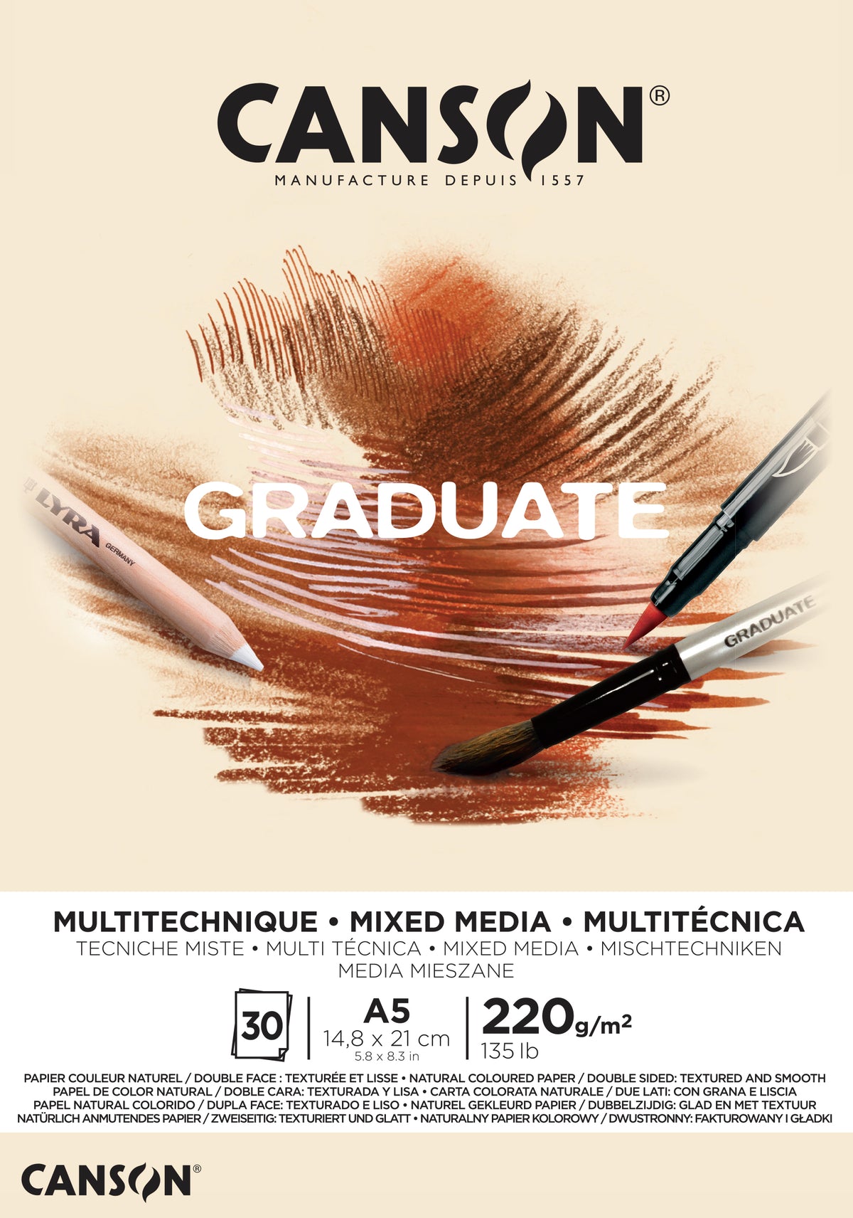 Canson Graduate Mix Media blok Natural 220 g 30 listova A5 lijepljeni