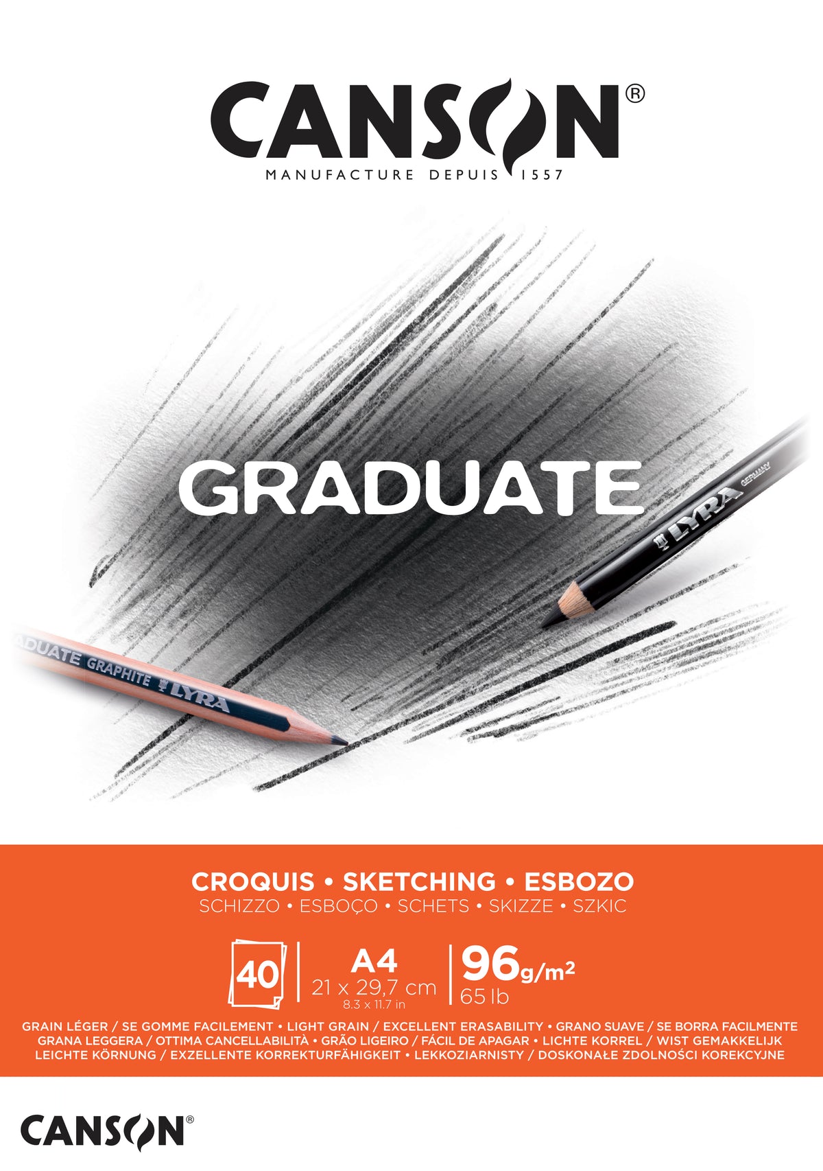 Blok za skiciranje CANSON Graduate 96 g/m² A4 lijepljeni - 40 listova