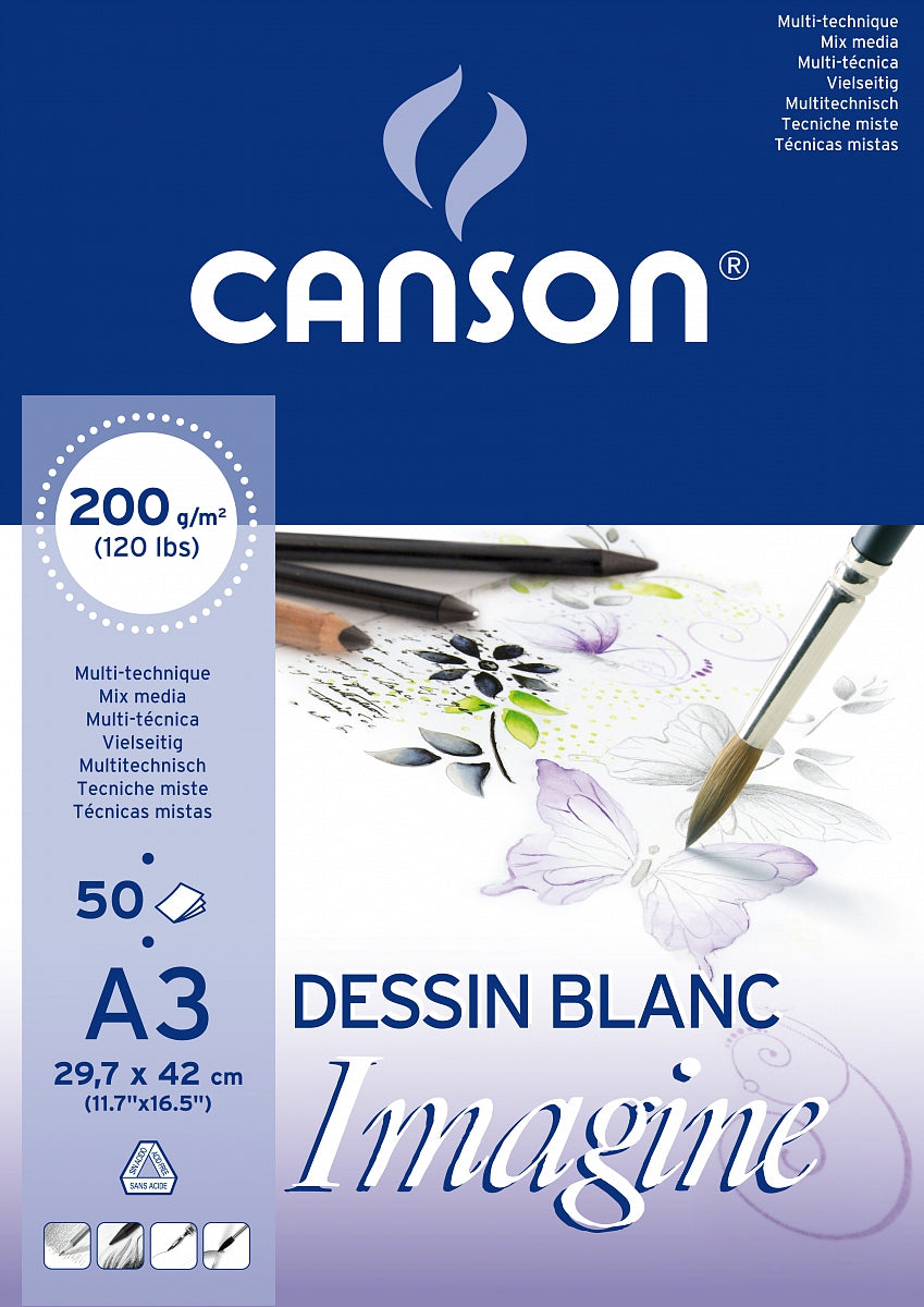 Canson Imagine lijepljeni blok za kombinovane tehnike 200 g/m² A3 - 50 listova