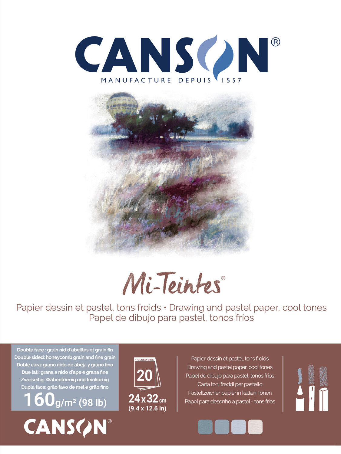Canson Mi-Teintes lijepljeni blok za pastel 160 g/m² 20 listova - 24 x 32 cm, Grey/Blue