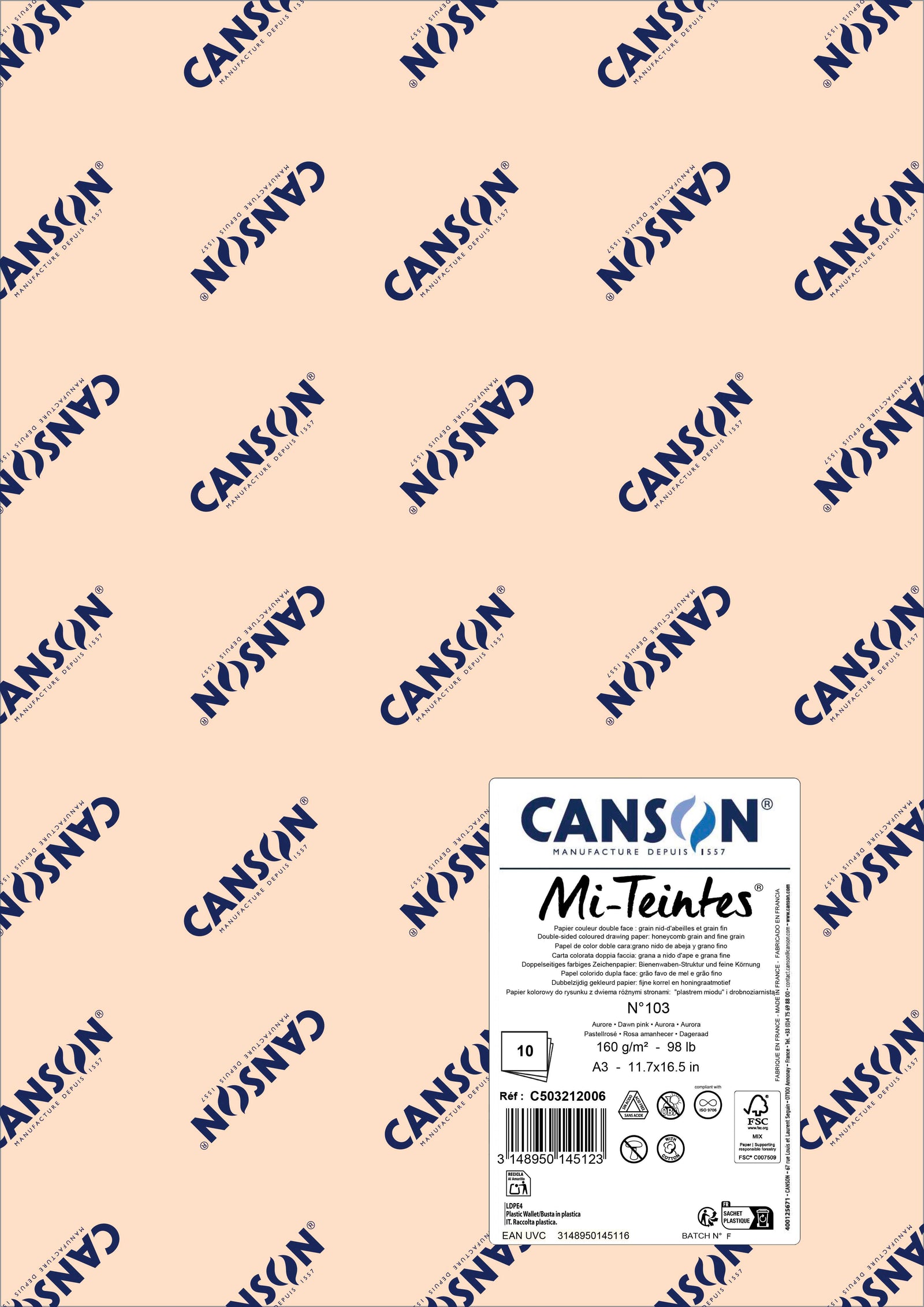 Papir za pastel Canson Mi-Teintes A3 160 g - 10 listova – Zora ružičasta 103