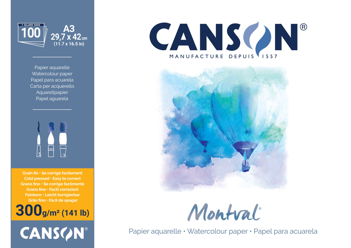 CANSON Montval akvarelni blok CP 300 g/m² - 100 listova A3, ljepljen