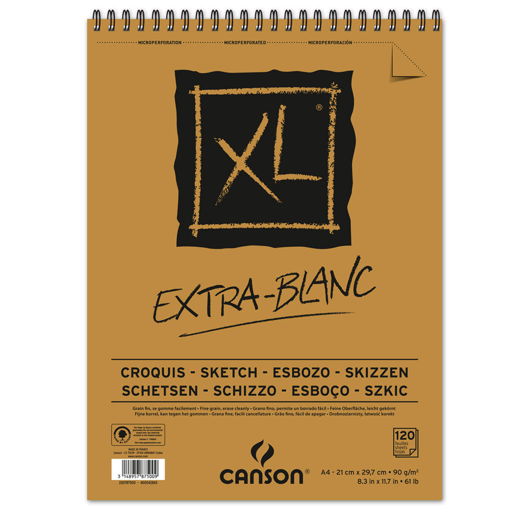 Blok za skiciranje CANSON XL Extra Blanc 90 g/m² 120 listova A4 spiralni povez na vrhu