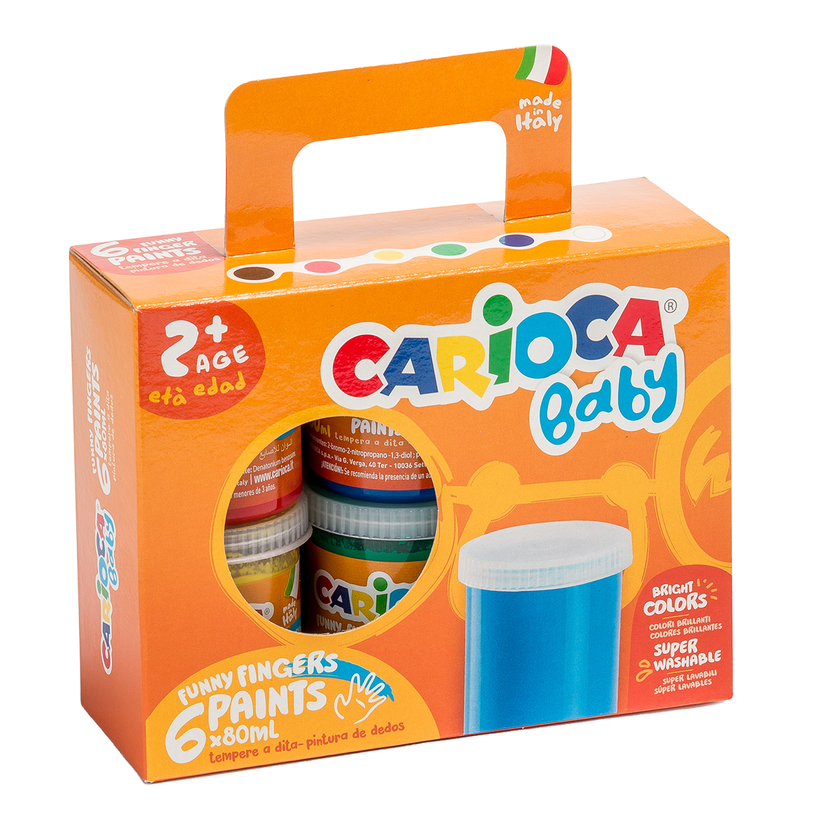 Carioca prstne boje Baby 2+, papirni koferčić, 6 × 80 ml