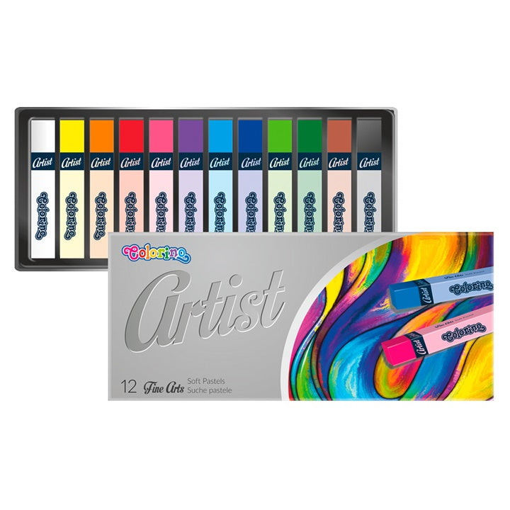 Pakovanje od 12 četvrtastih suhih pastela Colorino Artist u raznim bojama.