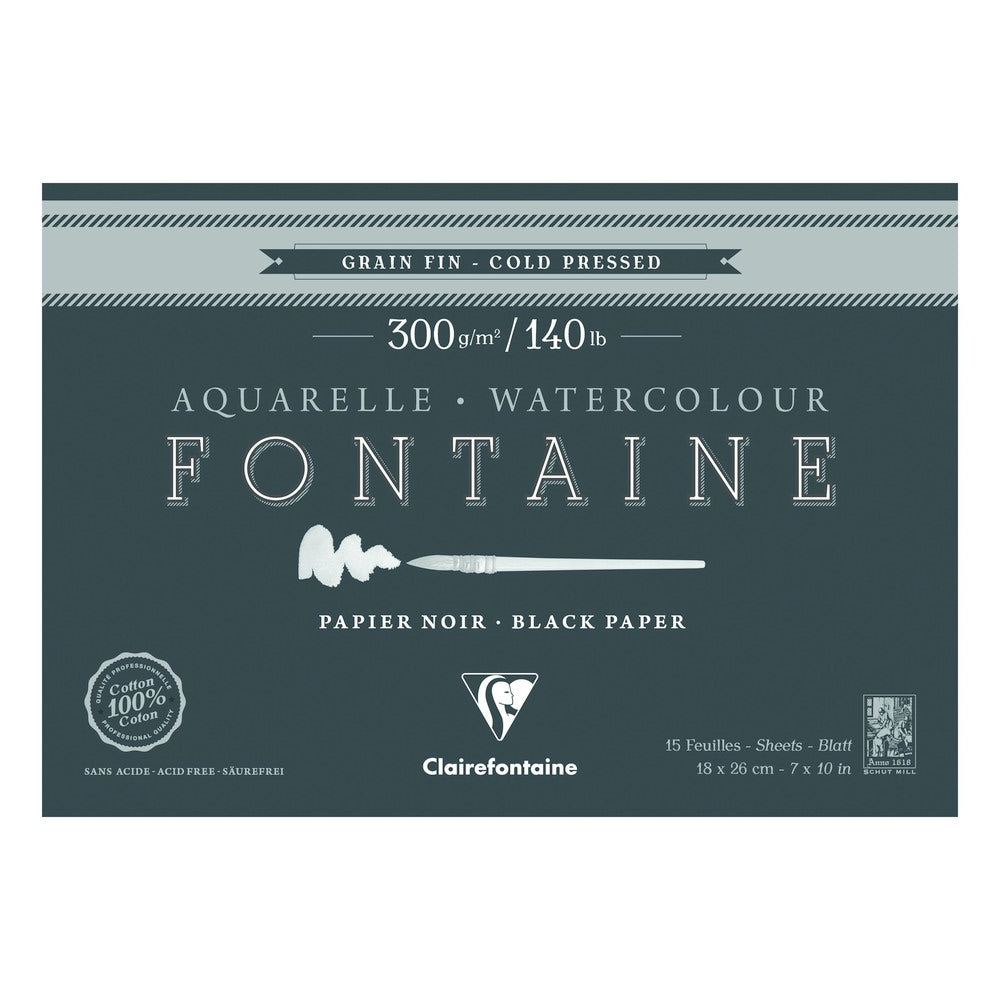 Clairefontaine Fontaine akvarelni blok CP Black 300 g 15L x 26 cm lijepljen sa sve 4 strane – 18