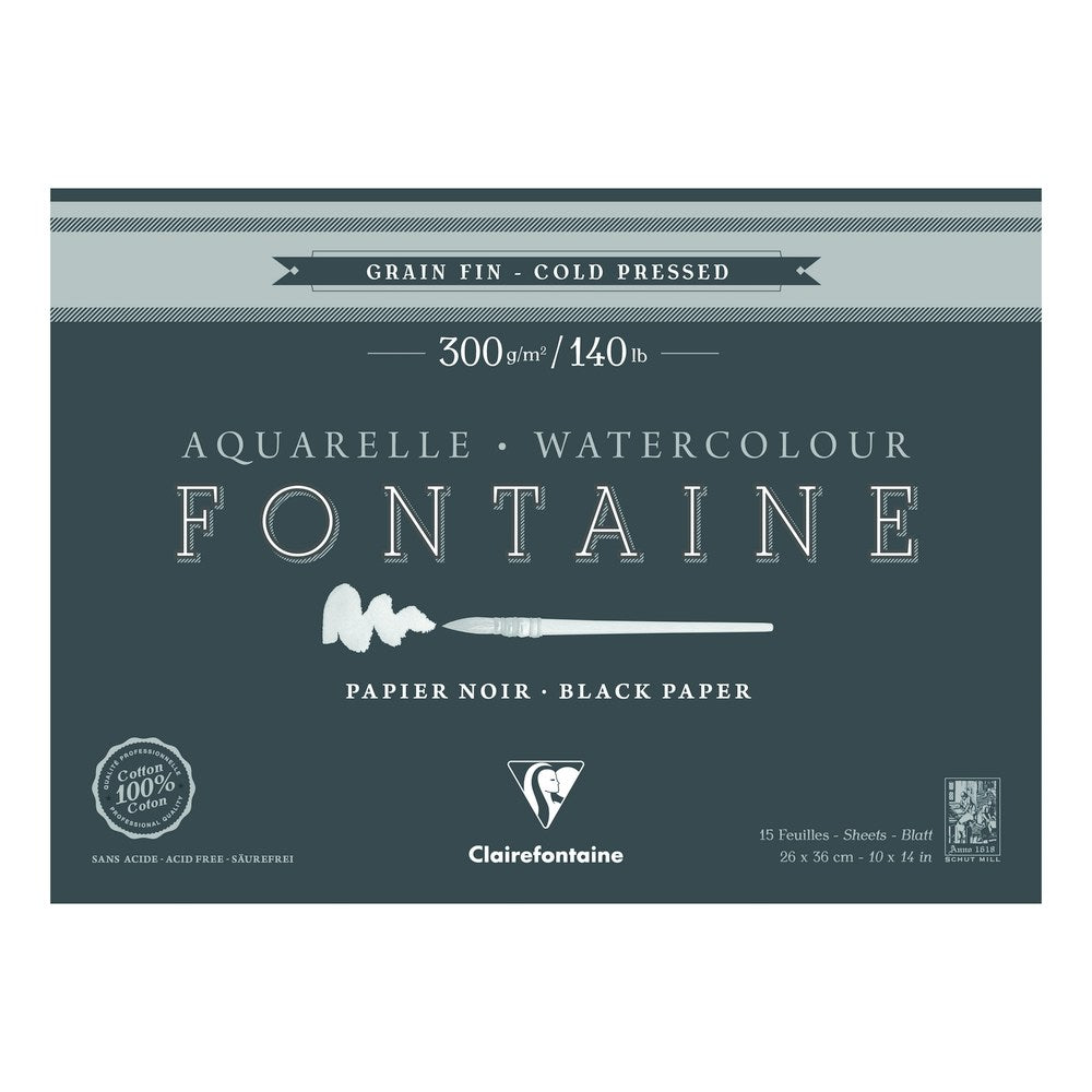 Clairefontaine Fontaine akvarelni blok CP Black 300 g 15L x 26 cm lijepljen sa sve 4 strane – 36