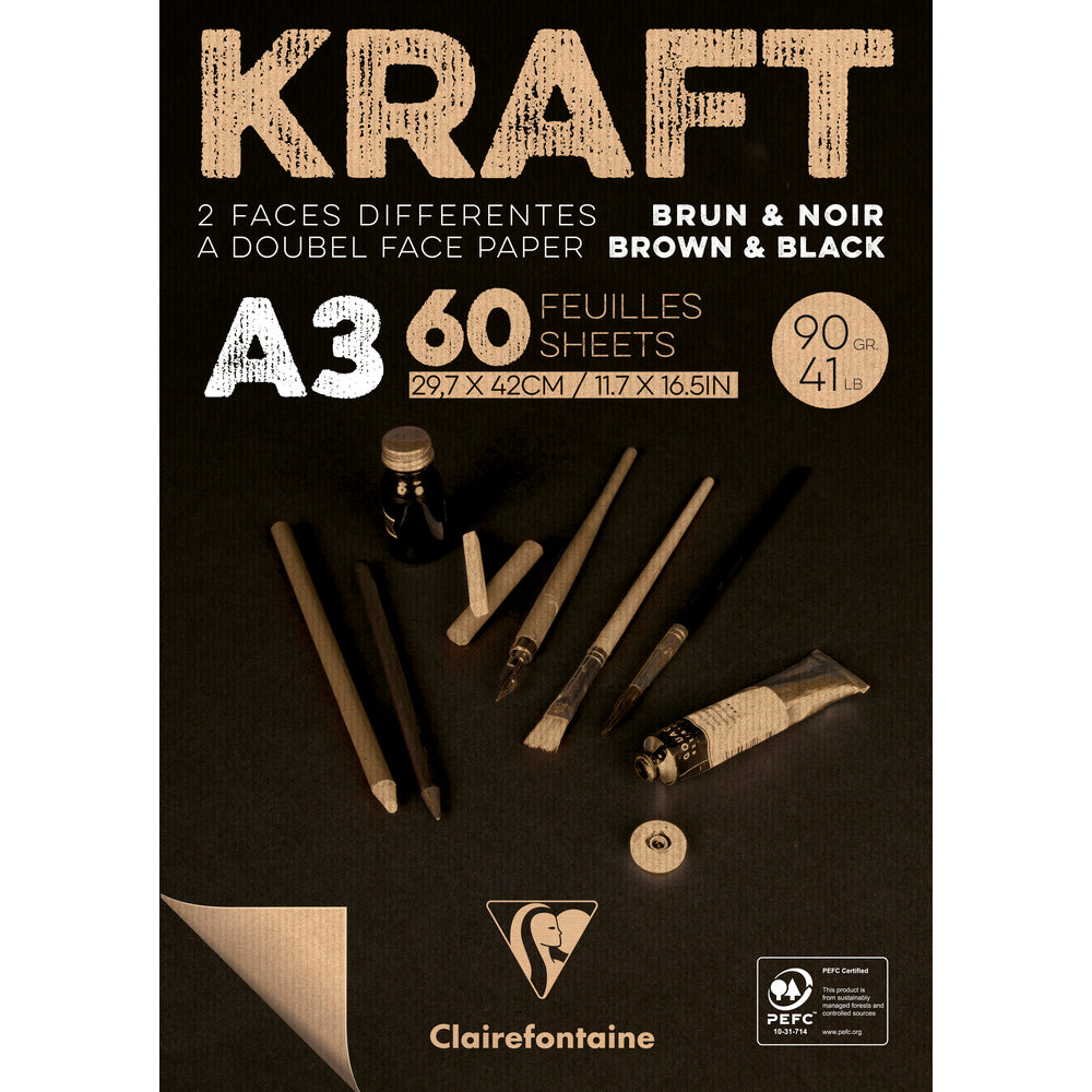 Clairefontaine ljepljeni kraft blok – 90 g 60L A3 Smeđa i crna