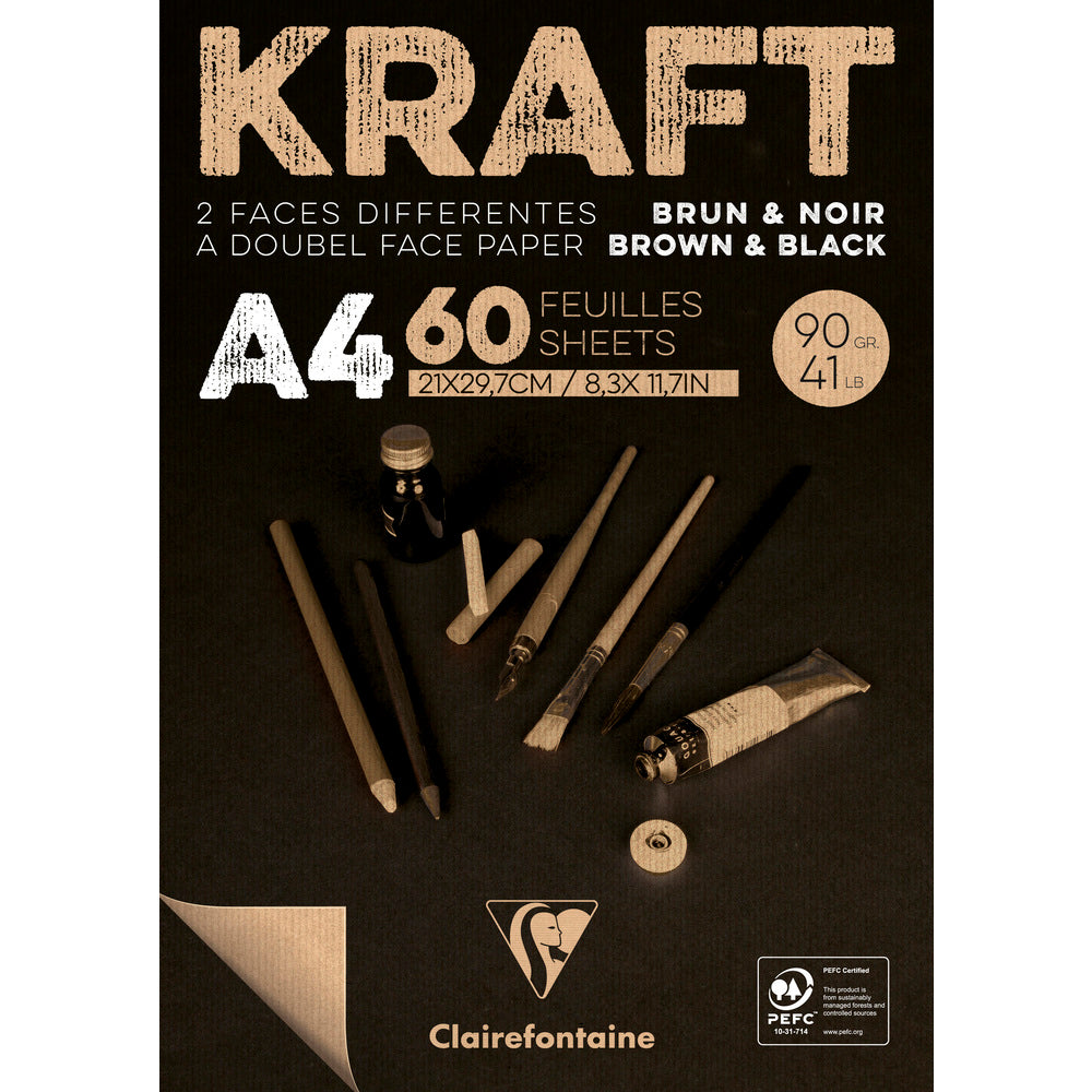 Clairefontaine ljepljeni kraft blok – 90 g 60L A4 Smeđa i crna