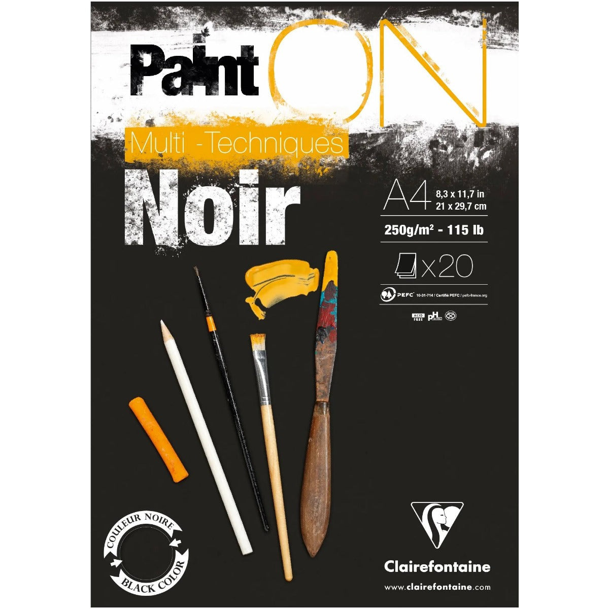 Clairefontaine Paint'On Mix Media blok 250 g 20L lijepljeni Black