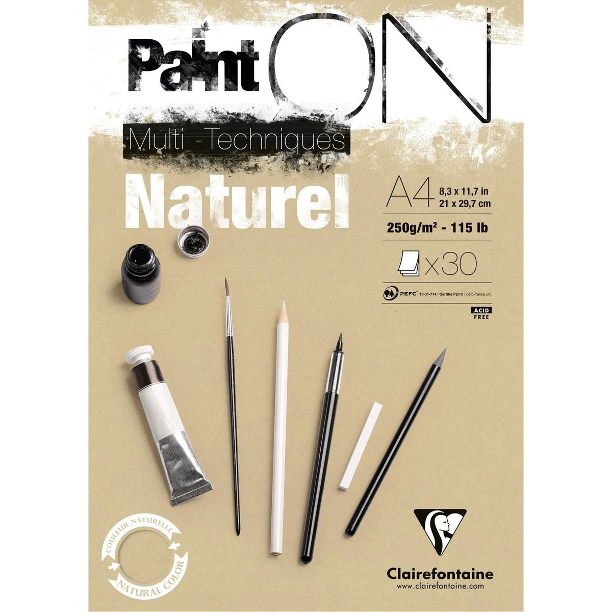 Clairefontaine Paint'On Mix Media blok 250 g 30L ljepljen Natural