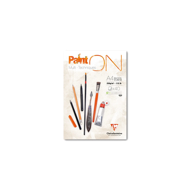 Clairefontaine Paint'On Mix Media blok 250 g 40L lijepljeni Extra White