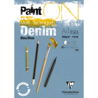 Clairefontaine Paint'On Mix Media lijepljeni blok 250 g – 15L A4 teksas plava