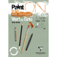 Clairefontaine Paint'On Mix Media lijepljeni blok 250 g – 30L A3 sivo zelena